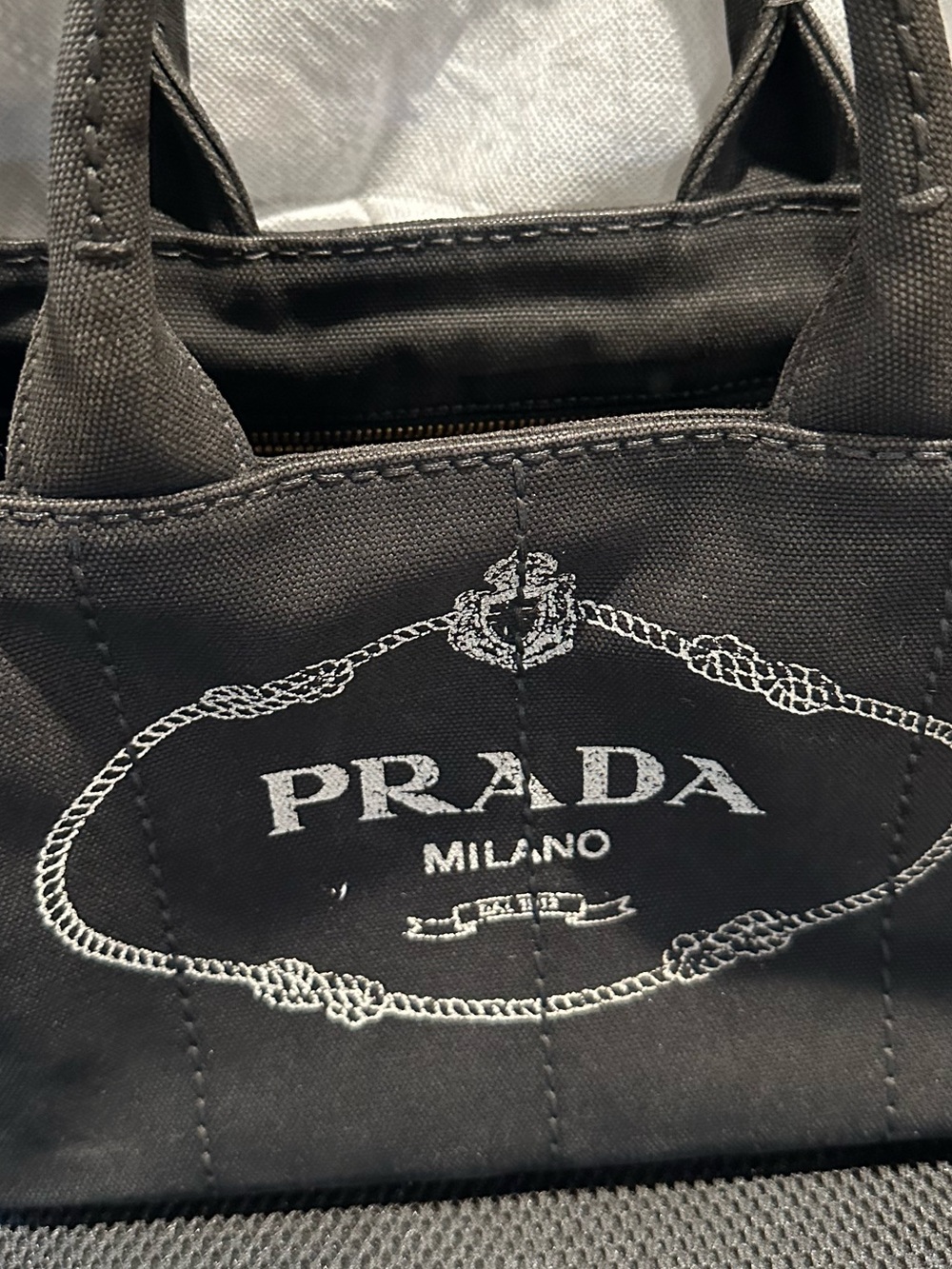Prada Black Canapa Tote with White Logo - Picture 1 of 11